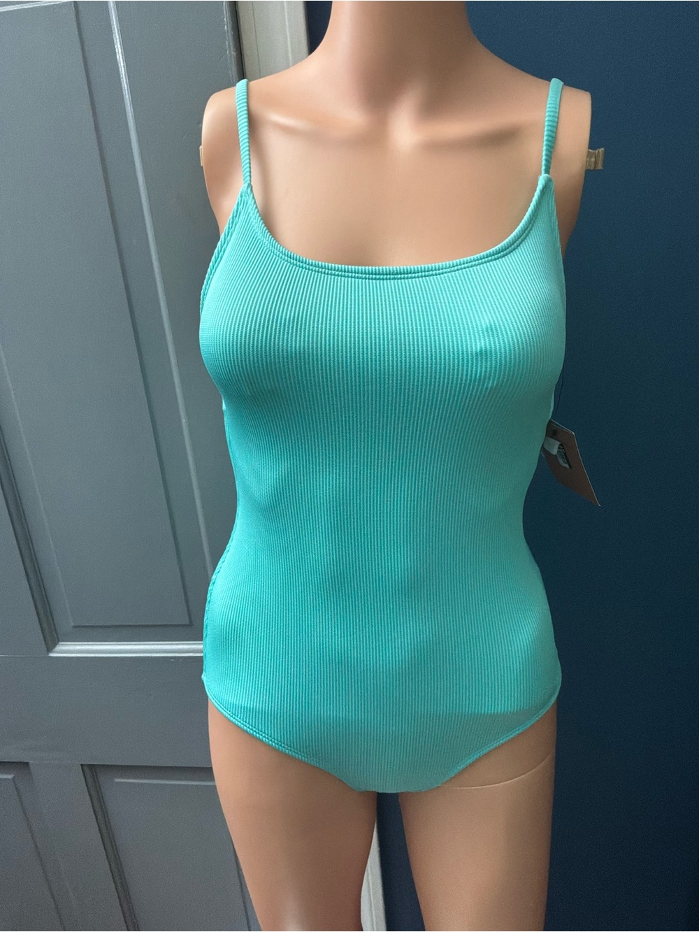 Shade & Shore Ribbed Scoop-Neck Swim Chemise in Aqua
